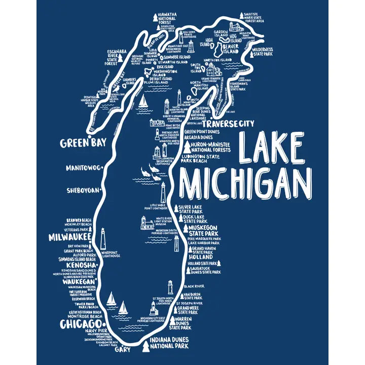 Lake Michigan Map Blue