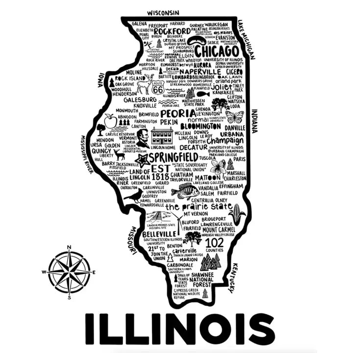 Illinois Map Print White